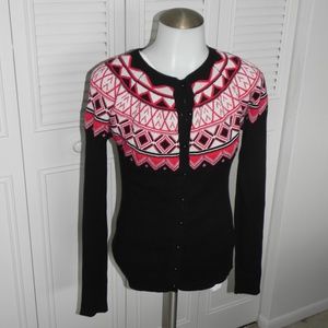 Boston Proper Geometric Black and Red Cardigan